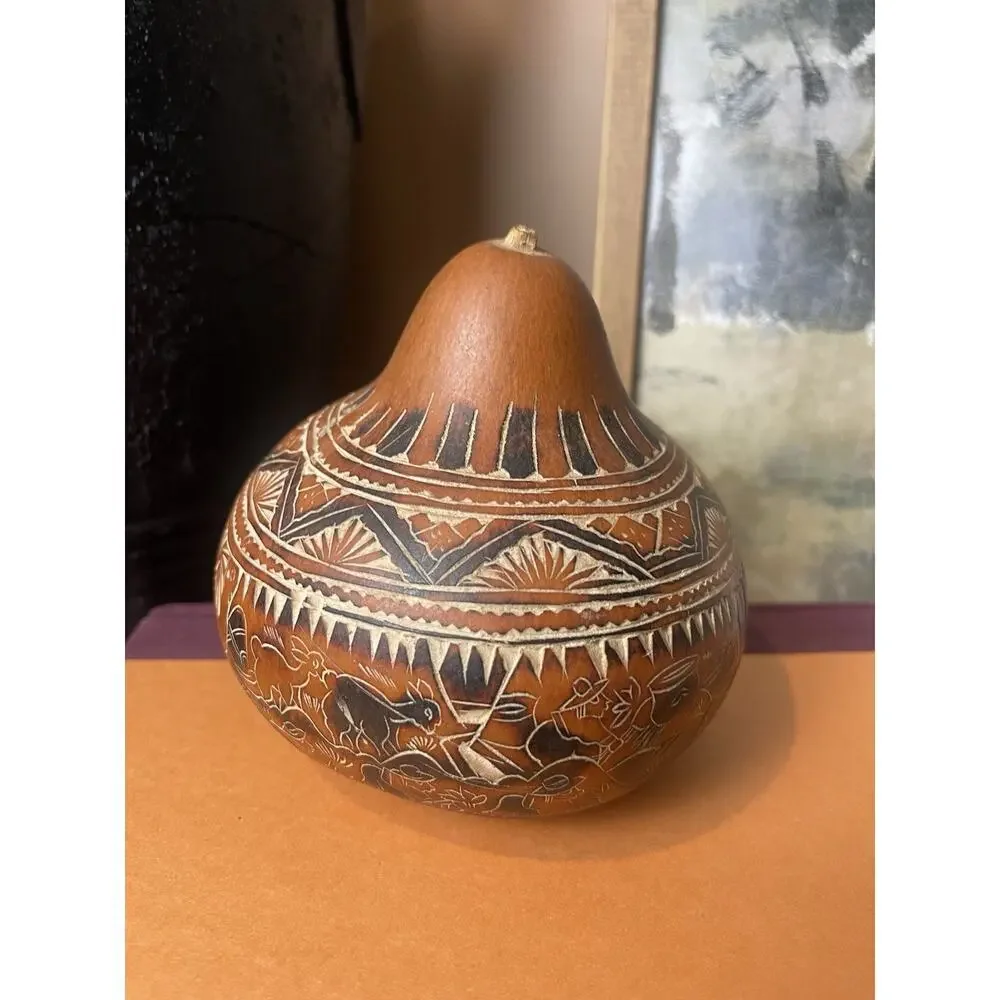 Peruvian Carved South American Gourd 